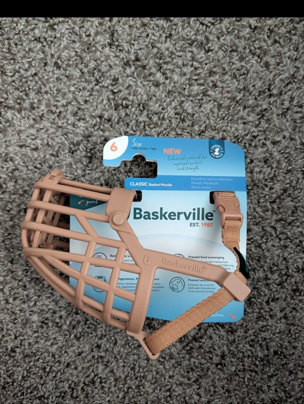 Baskerville Brand - Tan Classic Soft TPR Basket Muzzle for Dogs - Size 6
